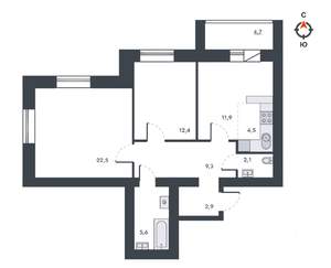 3-к квартира, вторичка, 76м2, 7/12 этаж