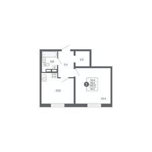 1-к квартира, вторичка, 41м2, 12/17 этаж