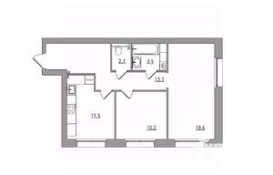 2-к квартира, вторичка, 59м2, 1/6 этаж