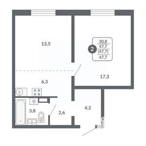 2-к квартира, вторичка, 48м2, 3/17 этаж