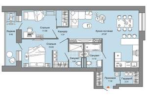 2-к квартира, вторичка, 74м2, 3/7 этаж