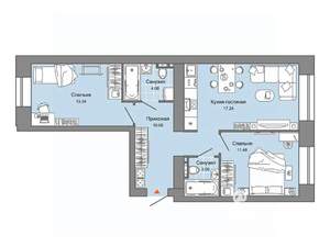 2-к квартира, строящийся дом, 59м2, 1/8 этаж