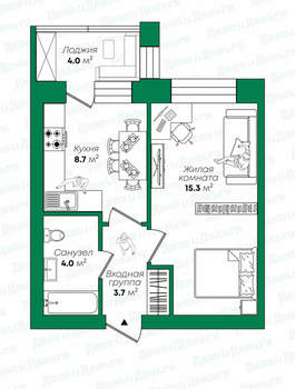 1-к квартира, вторичка, 35м2, 3/7 этаж