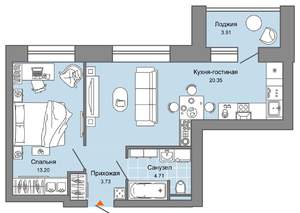 2-к квартира, вторичка, 44м2, 3/6 этаж