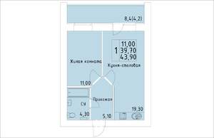 1-к квартира, строящийся дом, 44м2, 2/14 этаж