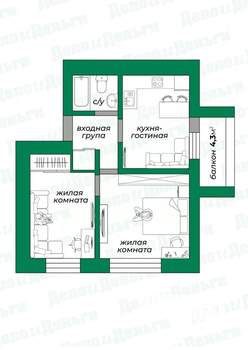3-к квартира, вторичка, 57м2, 8/13 этаж