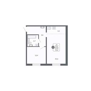 2-к квартира, вторичка, 53м2, 12/17 этаж