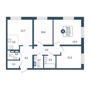 4-к квартира, вторичка, 74м2, 8/17 этаж