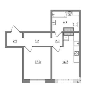 1-к квартира, вторичка, 44м2, 1/16 этаж