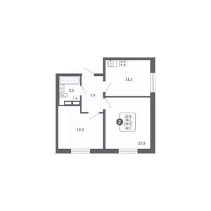 2-к квартира, вторичка, 48м2, 6/17 этаж
