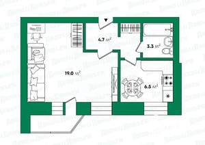 1-к квартира, вторичка, 34м2, 1/9 этаж