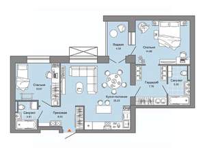 2-к квартира, строящийся дом, 76м2, 4/6 этаж