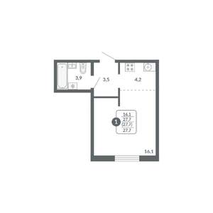 Студия квартира, вторичка, 28м2, 13/17 этаж