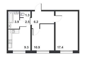 2-к квартира, вторичка, 52м2, 5/16 этаж