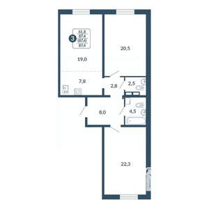 3-к квартира, вторичка, 87м2, 16/17 этаж