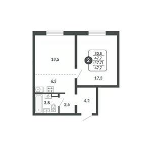 2-к квартира, вторичка, 48м2, 8/17 этаж