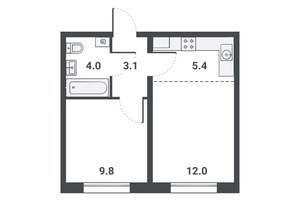 2-к квартира, вторичка, 34м2, 14/16 этаж