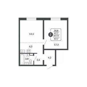2-к квартира, вторичка, 48м2, 3/17 этаж
