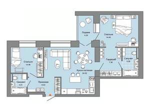 2-к квартира, вторичка, 74м2, 1/6 этаж