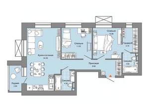 2-к квартира, вторичка, 71м2, 2/6 этаж