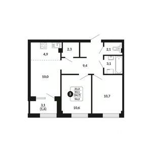 3-к квартира, вторичка, 55м2, 12/17 этаж
