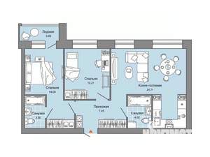 2-к квартира, строящийся дом, 67м2, 7/7 этаж