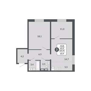 3-к квартира, вторичка, 66м2, 14/17 этаж