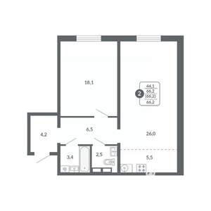 2-к квартира, вторичка, 66м2, 7/17 этаж