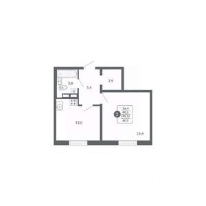 1-к квартира, вторичка, 41м2, 7/17 этаж