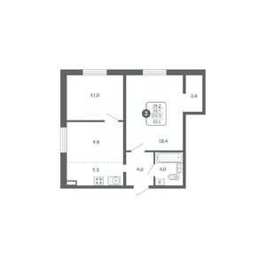 3-к квартира, вторичка, 55м2, 3/17 этаж