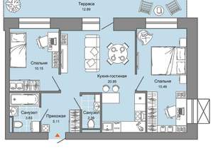 2-к квартира, вторичка, 62м2, 1/8 этаж