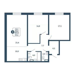 3-к квартира, вторичка, 84м2, 3/17 этаж