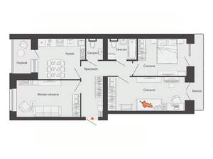 3-к квартира, строящийся дом, 76м2, 2/6 этаж