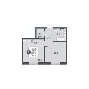 2-к квартира, вторичка, 39м2, 15/17 этаж