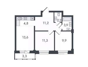 3-к квартира, вторичка, 60м2, 16/16 этаж