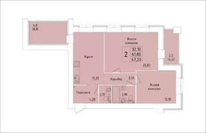 2-к квартира, вторичка, 67м2, 14/15 этаж