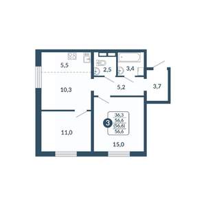3-к квартира, вторичка, 57м2, 11/17 этаж