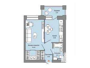 1-к квартира, строящийся дом, 36м2, 3/6 этаж