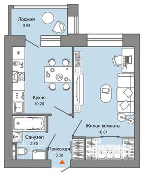 1-к квартира, вторичка, 36м2, 2/4 этаж