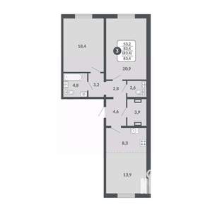 3-к квартира, вторичка, 83м2, 8/17 этаж