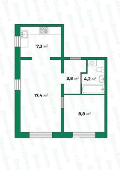 2-к квартира, сданный дом, 42м2, 3/16 этаж