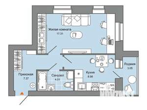 1-к квартира, строящийся дом, 40м2, 7/8 этаж