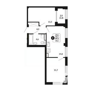 2-к квартира, вторичка, 48м2, 3/17 этаж