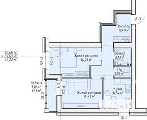 2-к квартира, строящийся дом, 54м2, 7/10 этаж