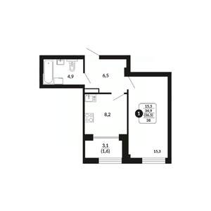 1-к квартира, вторичка, 37м2, 13/17 этаж