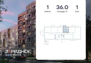1-к квартира, вторичка, 36м2, 1/8 этаж