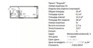 Студия квартира, вторичка, 26м2, 5/17 этаж