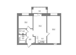 3-к квартира, вторичка, 66м2, 6/6 этаж