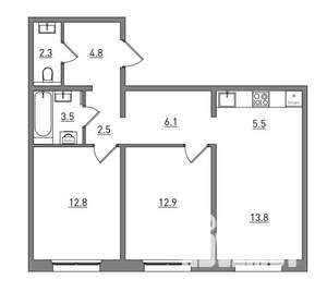 3-к квартира, вторичка, 64м2, 1/17 этаж