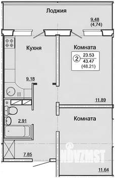 2-к квартира, вторичка, 50м2, 8/17 этаж